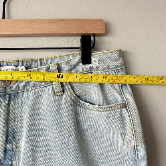 Avec Les Filles Light Wash Distressed Straight Leg Split Seam Jeans Womens Sz 31 - Picture 9 of 9